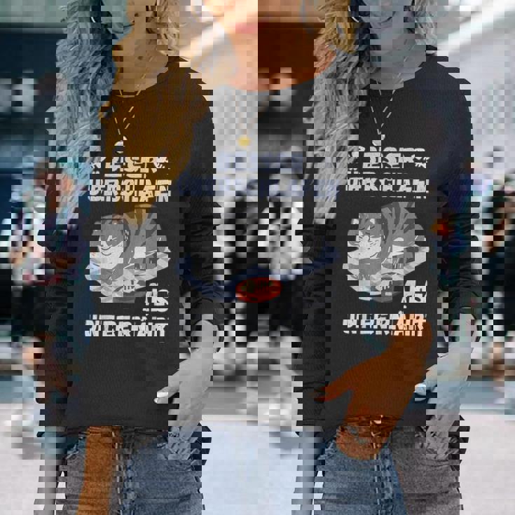 スリープシャツ猫、面白い、ドイツ語で 長袖Tシャツ 彼女への贈り物