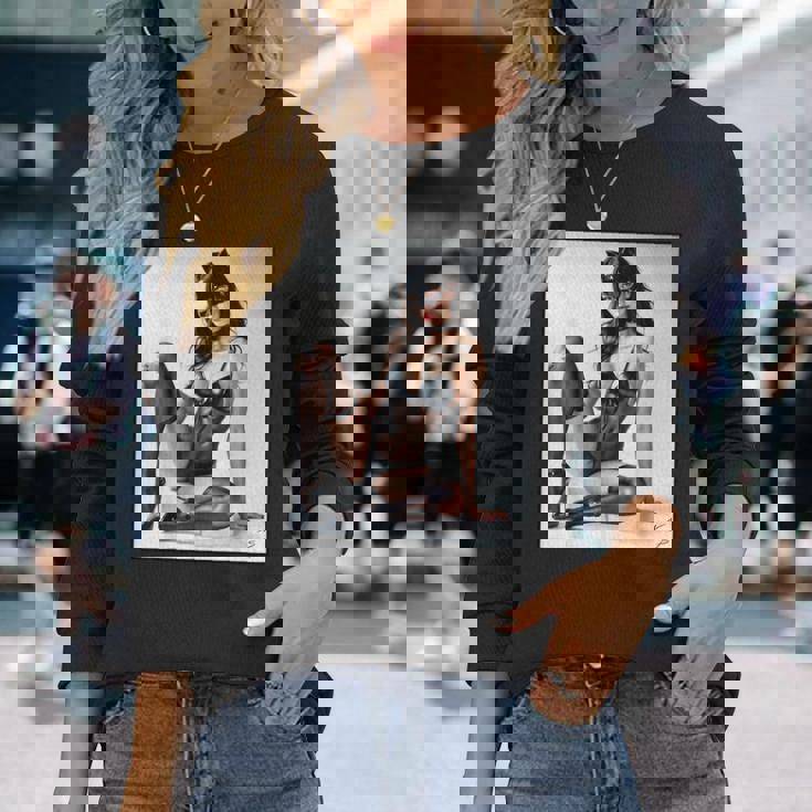 セクシーガールグラフィックtシャツ-猫マスクv2のセクシーなピンナップガール 長袖Tシャツ 彼女への贈り物