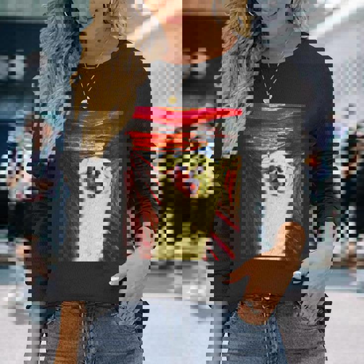 トイプードル 面白いtシャツ 犬 ムンクの叫び かわいい メンズ 子供 おもしろ 服 グッズ ネタ わんこ 長袖Tシャツ 彼女への贈り物