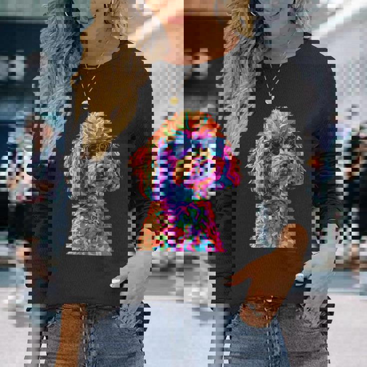 トイプードル愛好家デザイン ポップアート 面白いトイプードル 犬 長袖tシャツ 長袖Tシャツ 彼女への贈り物