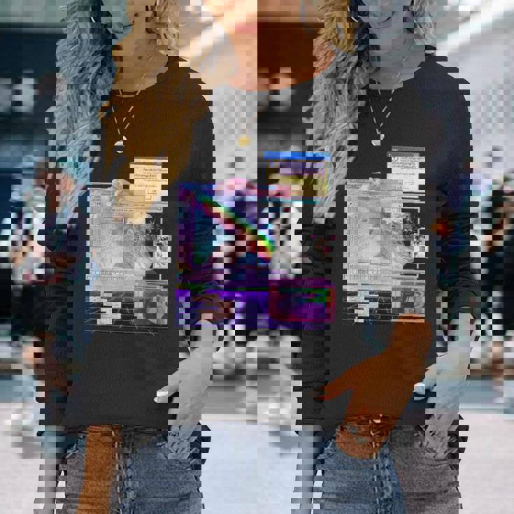 トリッピーサイバー美的ヴェイパーウェイヴインターネットクラシックアート 長袖Tシャツ 彼女への贈り物