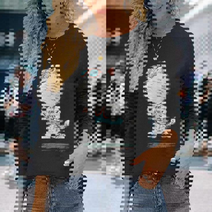 ネコ ねこ ランニング 子猫 ペット おもしろ 動物 ランナー イラスト 長袖Tシャツ 彼女への贈り物