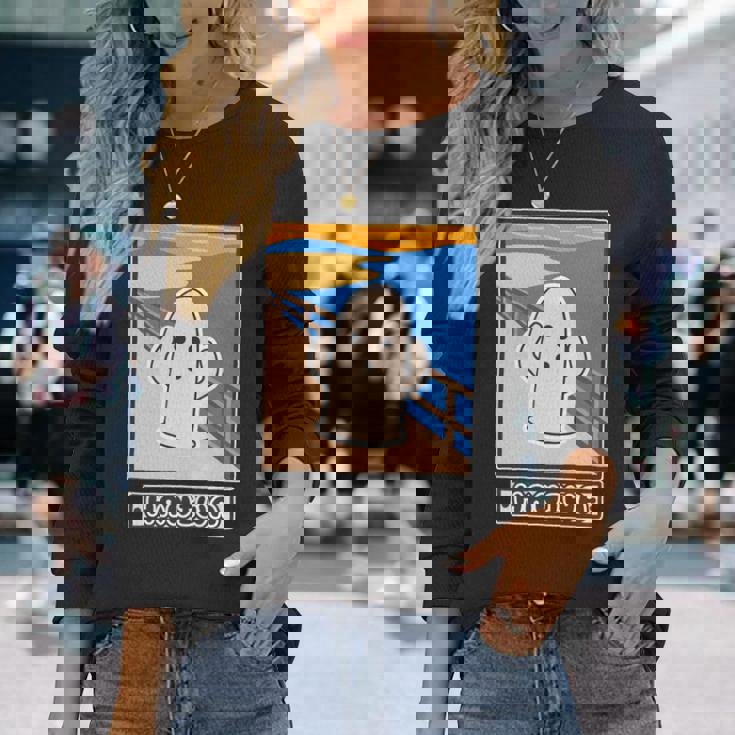 ハニワくん の ムンクの叫び 埴輪【ゆるフレンズ】名画 パロディ 歴史土器 キャラクター かわいい イラスト 面白い 長袖tシャツ 長袖Tシャツ 彼女への贈り物