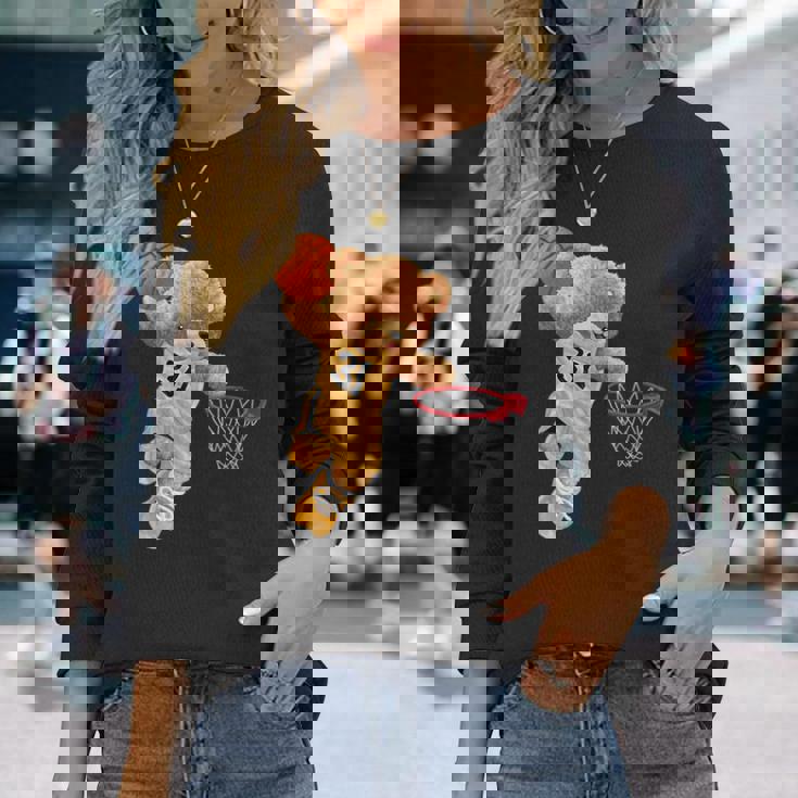 バスケットボール かわいい テディベア 長袖Tシャツ 彼女への贈り物