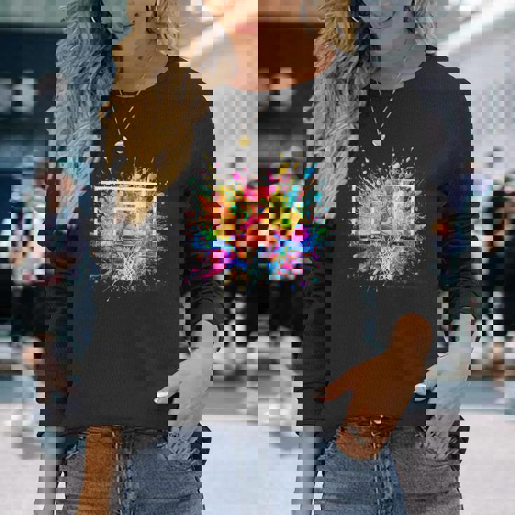 バスケットボール バスケ 面白tシャツ カラフル ゴール おもしろ 服 バスケ部 グッズ ネタ メンズ 長袖Tシャツ 彼女への贈り物