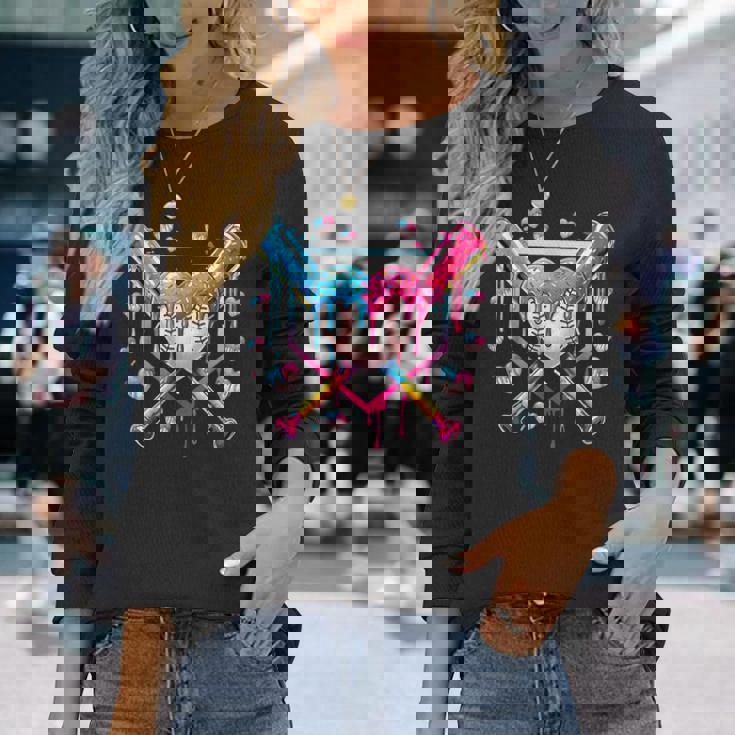 バレンタイン 野球 ハート 滴る アイスクリーム ミニハート 長袖Tシャツ 彼女への贈り物