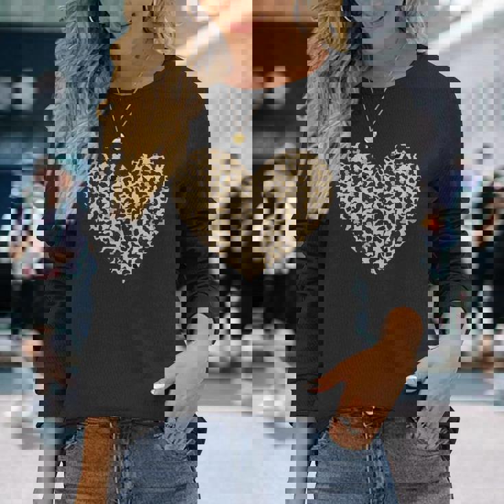 ヒョウ柄ハートソフトベージュ 長袖Tシャツ 彼女への贈り物