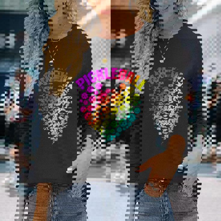 ピックルボール ハート カラフル ラブ ピックルボール 長袖Tシャツ 彼女への贈り物