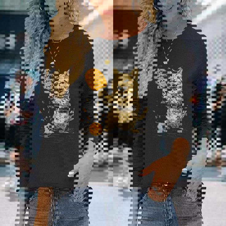 ピックルボール選手 ピックルボールの猫 長袖tシャツ 長袖Tシャツ 彼女への贈り物