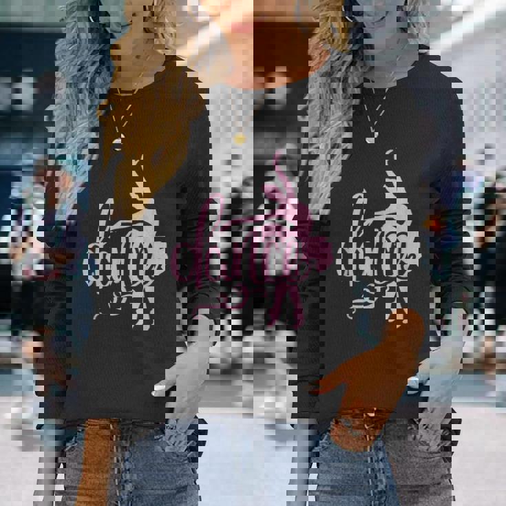 ピンクのバレエダンサー、スクリプトダンスレタリングデザイン。 長袖Tシャツ 彼女への贈り物