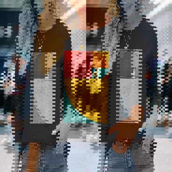 フィボナッチスパイラル幾何学アート 長袖Tシャツ 彼女への贈り物