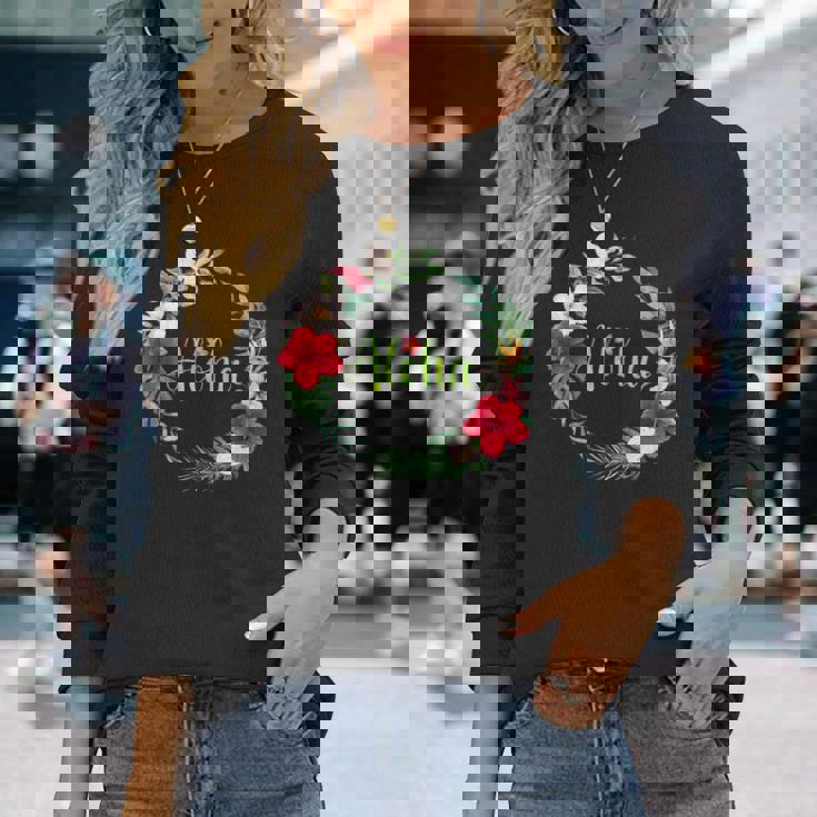 フラダンス フラ レッスン用 アロハ トロピカル ハワイ ハイビスカス かわいい 人気 プルメリア ハワイアン 黒 夏 長袖Tシャツ 彼女への贈り物