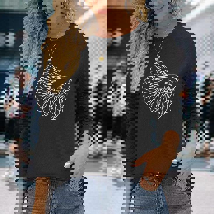 ベタ ラインアート アクアリウム 熱帯魚デザイン 長袖tシャツ 長袖Tシャツ 彼女への贈り物