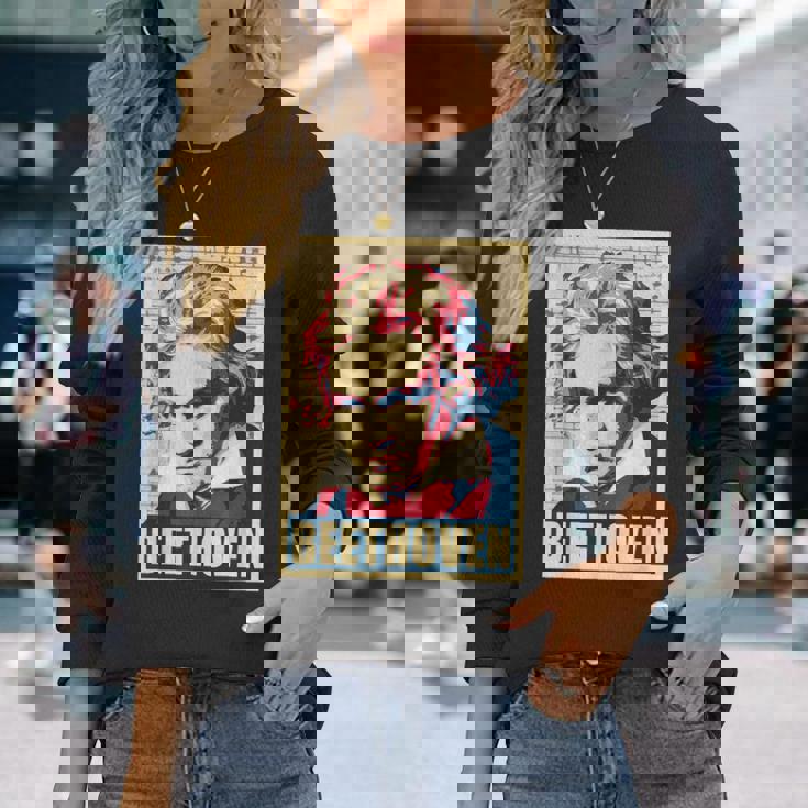 ベートーベン クラシカル音楽作曲家 レトロ 長袖Tシャツ 彼女への贈り物