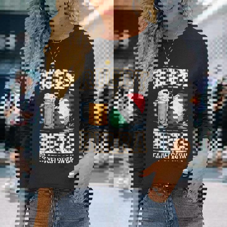 ラグビーとビール だからこそ私はここにいます イタリアのラグビーファン 長袖Tシャツ 彼女への贈り物