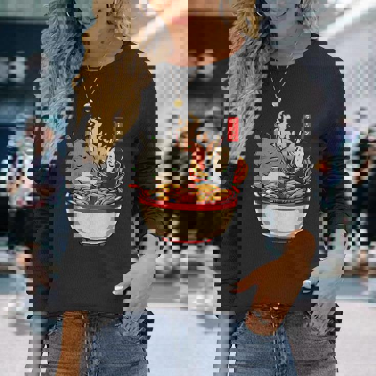 ラーメンプールパーティー かわいい日本アニメヌードルフード 長袖Tシャツ 彼女への贈り物