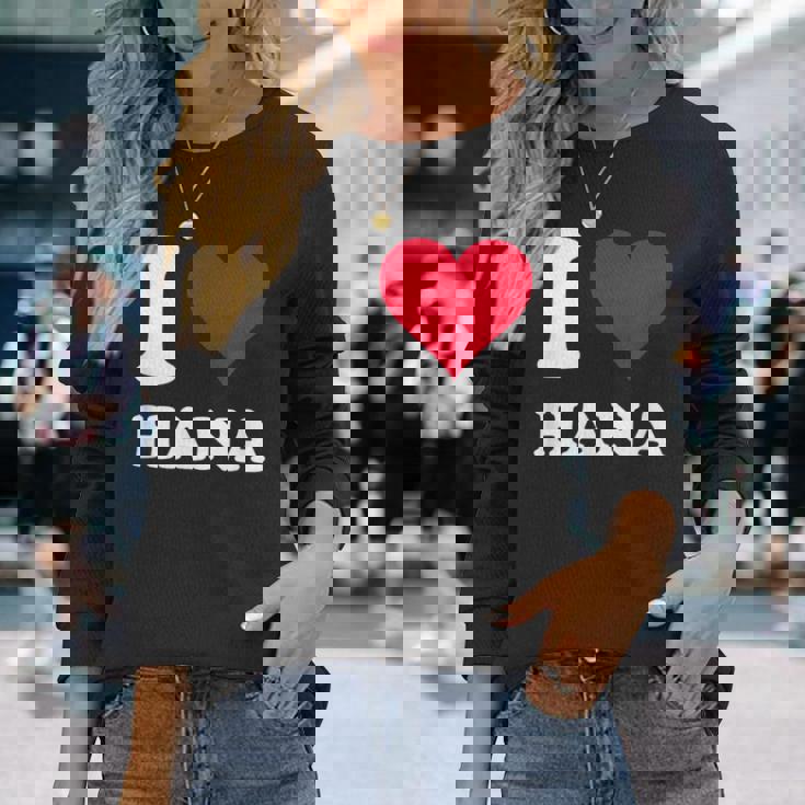 レッドハート I Love Hana 長袖Tシャツ 彼女への贈り物