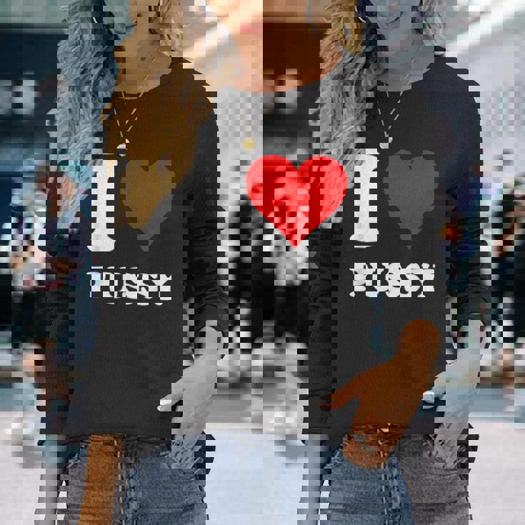 レッドハート I Love Pussy 長袖Tシャツ 彼女への贈り物