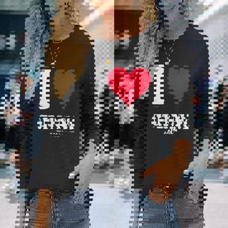 レッドハート I Love 沖縄 長袖Tシャツ 彼女への贈り物