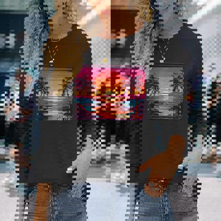 レトロ サンセット マリブビーチ 長袖Tシャツ 彼女への贈り物