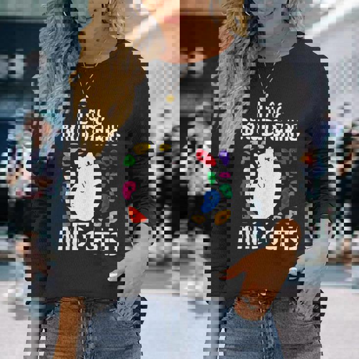 ロッククライミングホールズ クライマー キュート I Love ボルダリングと猫 長袖Tシャツ 彼女への贈り物