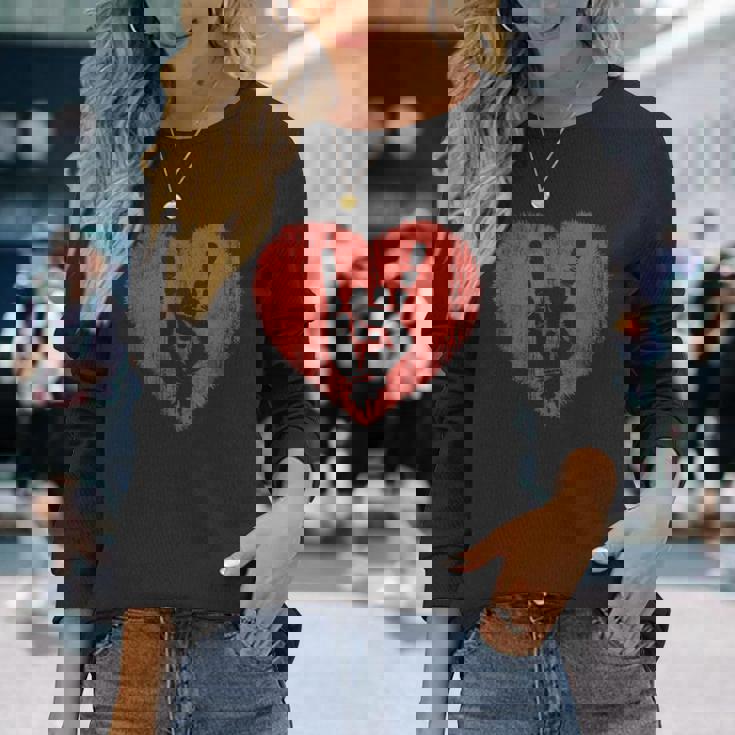 ロックミュージックラバーレッドハートロックンロール 長袖Tシャツ 彼女への贈り物