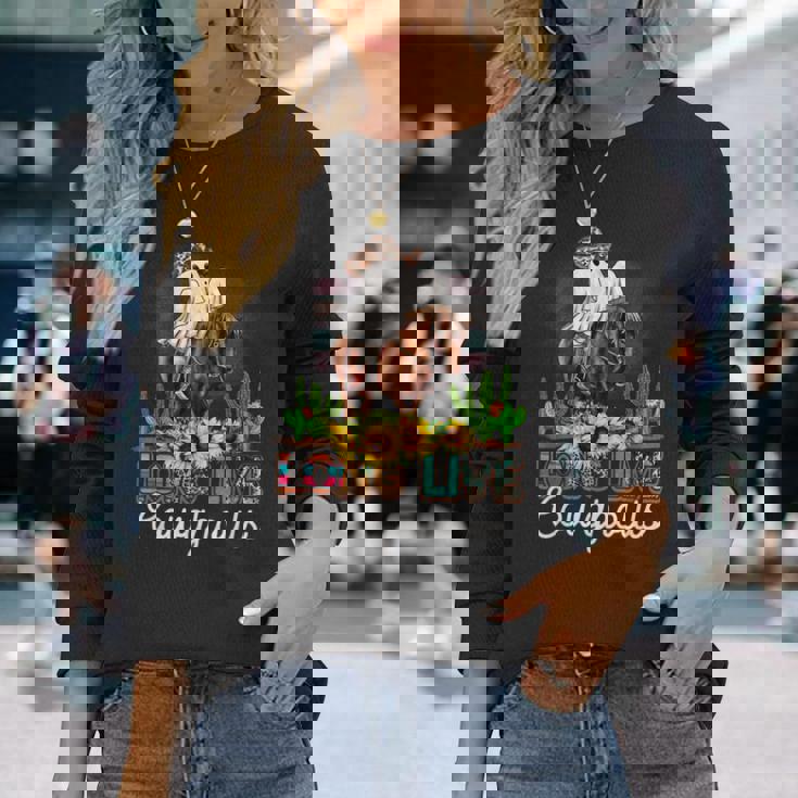 ロングライブ カウグール ウエスタンゴースト 乗馬馬 ハロウィン 長袖Tシャツ 彼女への贈り物