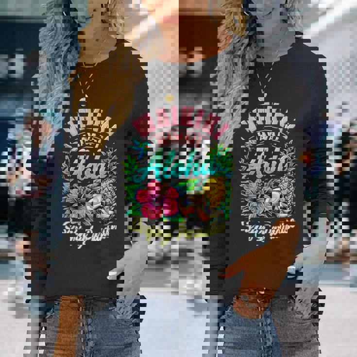 ワイキキ ハワイ アロハ サーフィン パラダイス ハイビスカス パイナップル 長袖Tシャツ 彼女への贈り物