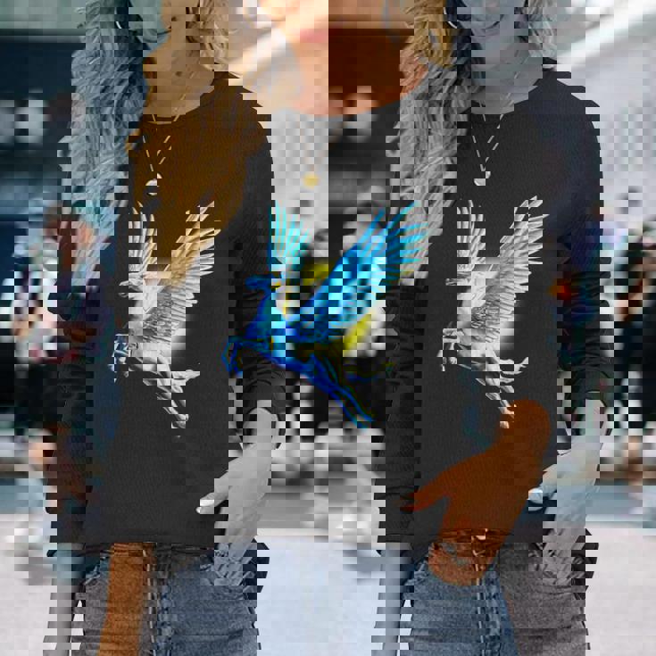 ヴィンテージ ペガサス 神話 ギリシャ空飛ぶ馬 神話 長袖Tシャツ 彼女への贈り物