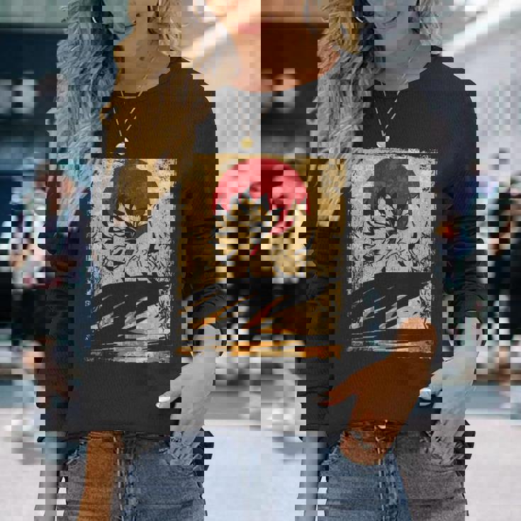 九尾の狐 日本のレトロアート 長袖tシャツ 長袖Tシャツ 彼女への贈り物