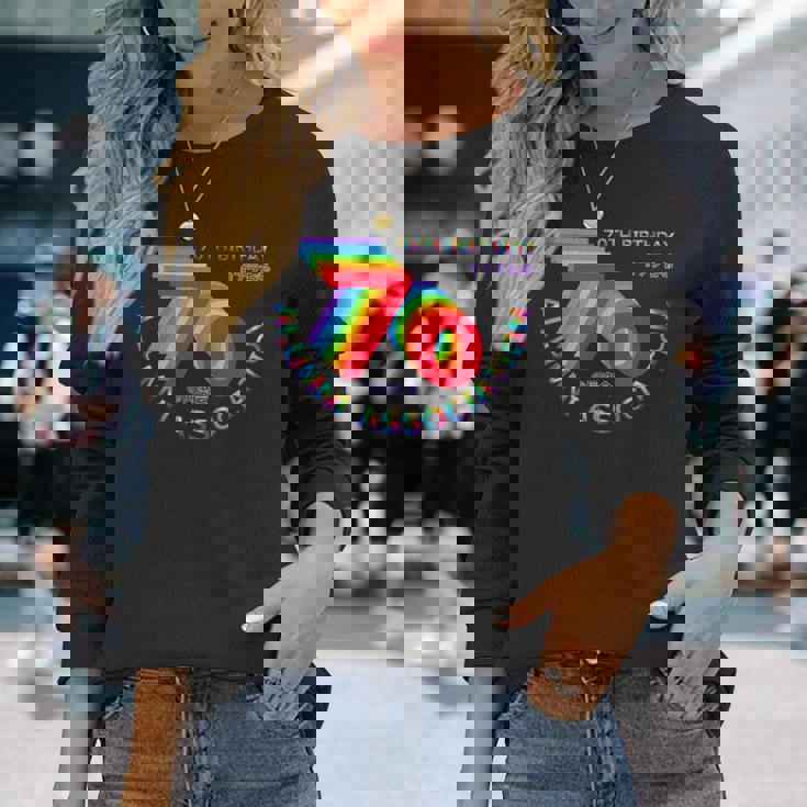 古希 同窓会 70歳 アラ古希 70歳誕生日 古希祝い 長寿 七色 70古希の集まり レインボーカラー 虹色 長袖Tシャツ 彼女への贈り物