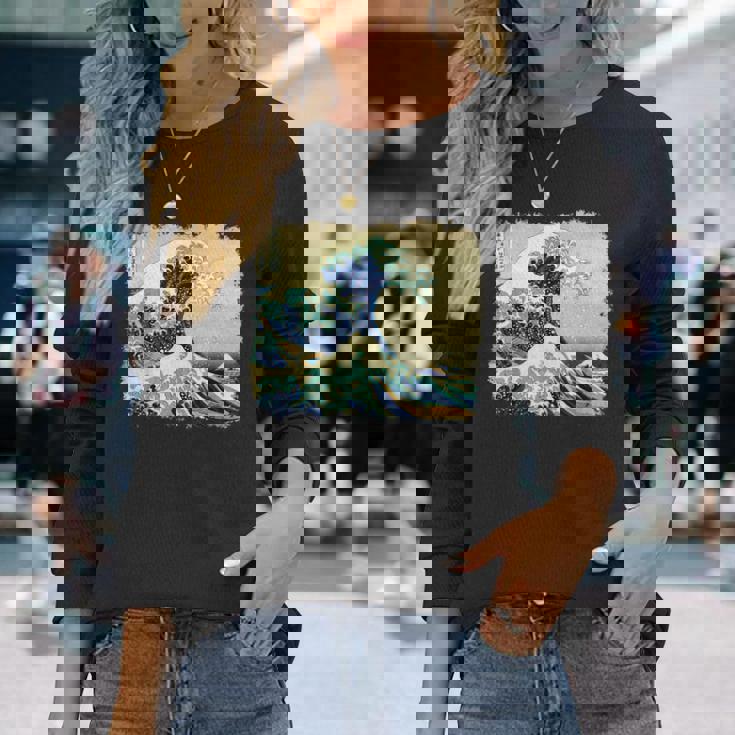 大波 北斎 名画 レトロ 長袖Tシャツ 彼女への贈り物