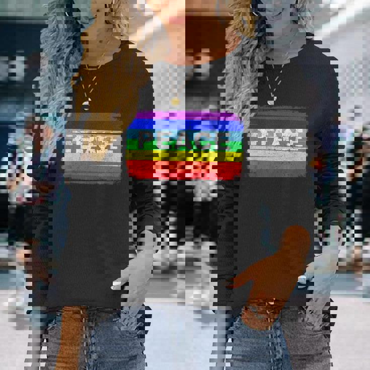 平和 シンボル 国旗 色 戦争反対 虹 Peace No Warintage 長袖Tシャツ 彼女への贈り物