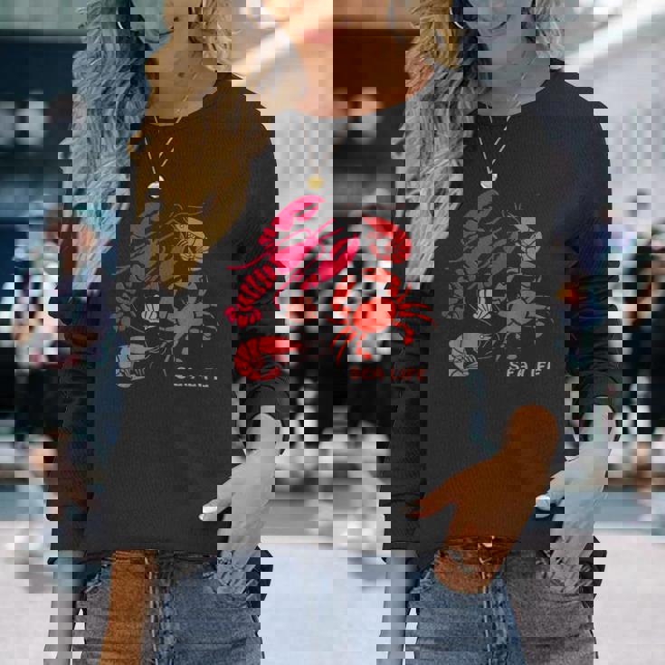 海洋生物、ロブスター、カニ、エビ、カミ、海洋、シーフード 長袖Tシャツ 彼女への贈り物