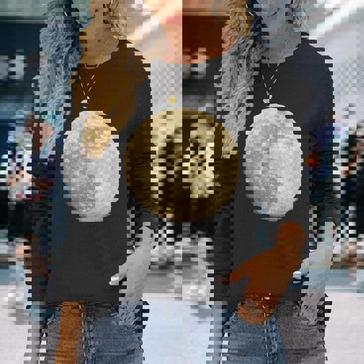 満月 夜空 月 長袖Tシャツ 彼女への贈り物