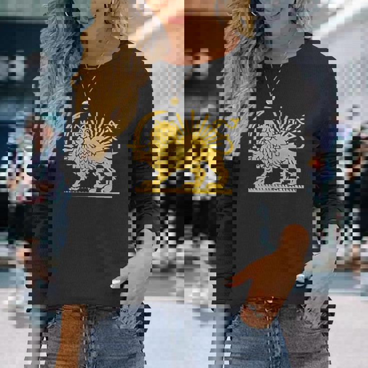 無料のイランライオンと太陽の旗 – ペルシャの遺産シンボルデザイン 長袖Tシャツ 彼女への贈り物