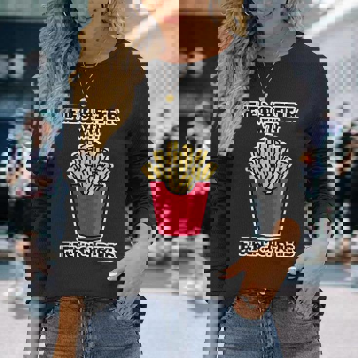 男性用フライドポテトデザイン フライドポテトと一緒に人生はより良いです 長袖Tシャツ 彼女への贈り物