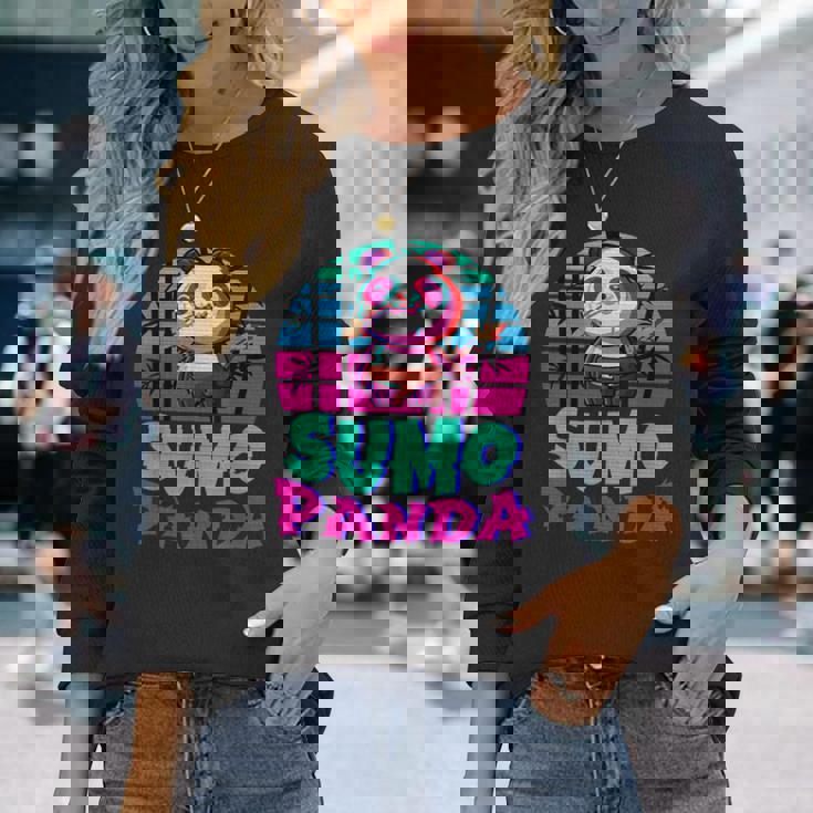 相撲パンダ力士ベーパーウェーブ和風美学 長袖Tシャツ 彼女への贈り物