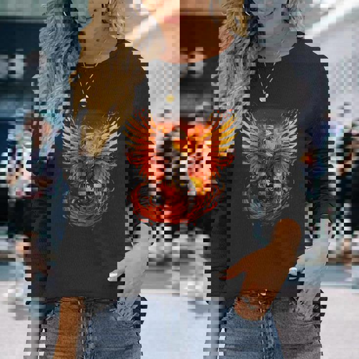 神話の鳥 若返り 不死鳥 芸術作品 ファイヤーバード リボーン 長袖Tシャツ 彼女への贈り物