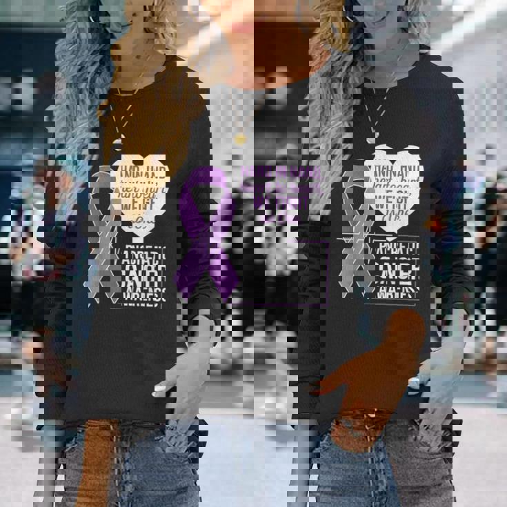 膵臓がん啓発 ハートトゥハート パープルリボン 長袖Tシャツ 彼女への贈り物