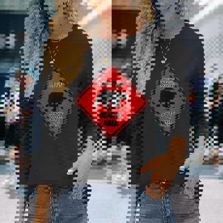 赤い警告標識 クマのエリア標識 長袖Tシャツ 彼女への贈り物