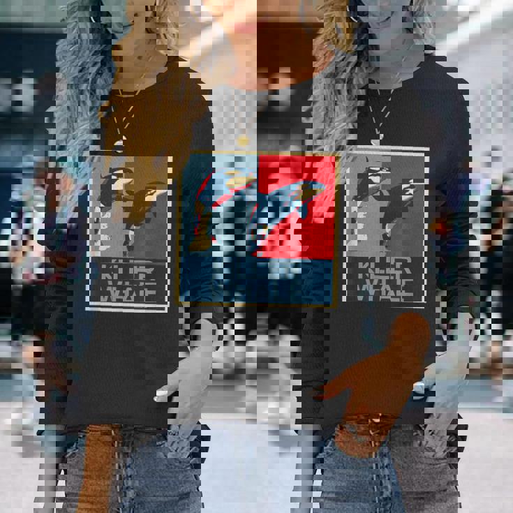 面白tシャツ 海 シャチ おもしろ かわいい グッズ 服 ネタ メンズ オリジナル 夏 生き物 レトロ 長袖Tシャツ 彼女への贈り物