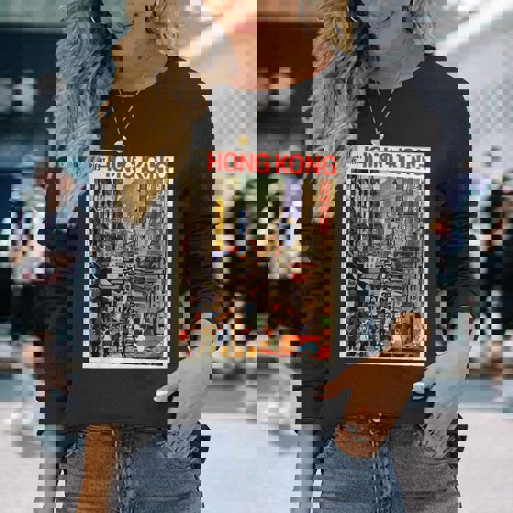 香港のお土産ポスター香港 長袖Tシャツ 彼女への贈り物