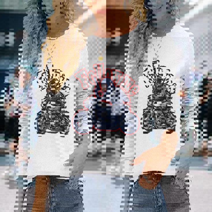 Followmeバイクに乗るゴリラのバックプリントデザイン 長袖Tシャツ 彼女への贈り物