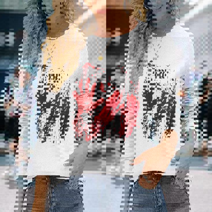 I'm Ok シャツ 血まみれ シャツ 手 血のはね 血 ステンド 長袖Tシャツ 彼女への贈り物