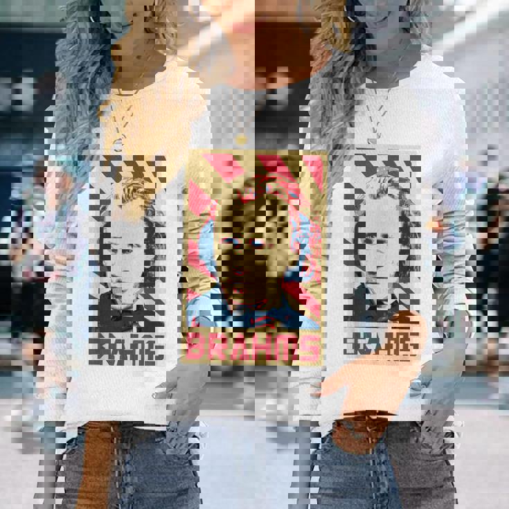 Johannes Brahms クラシック音楽の作曲家 レトロ調 長袖Tシャツ 彼女への贈り物