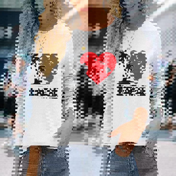I Love Hawaii ハワイアンハートパーム レディース メンズ ボーイズ ガールズ 長袖Tシャツ 彼女への贈り物