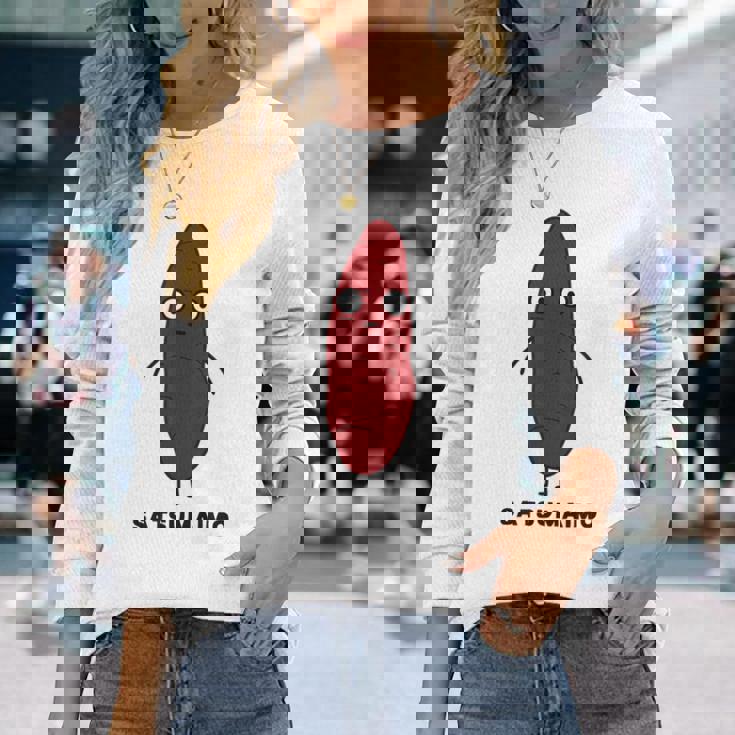 さつまいも 顔 イラスト かわいい おもしろ 簡単 シンプル ゆるい 野菜 長袖Tシャツ 彼女への贈り物