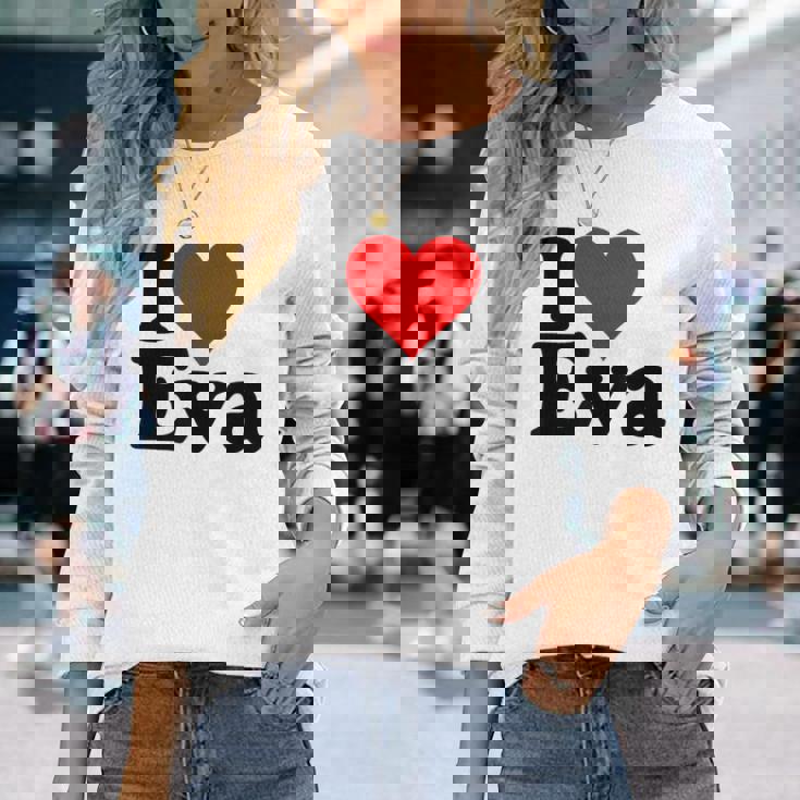アイ・ラブ・ハート・エヴァ 長袖Tシャツ 彼女への贈り物