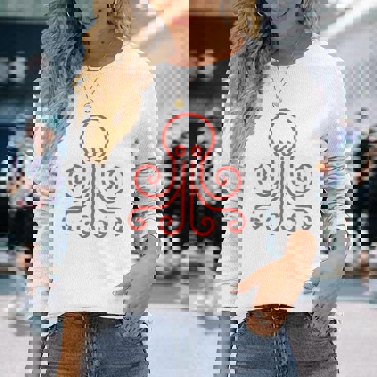 イカ 動物 面白い小さなタコ シンプルなイカ 長袖Tシャツ 彼女への贈り物